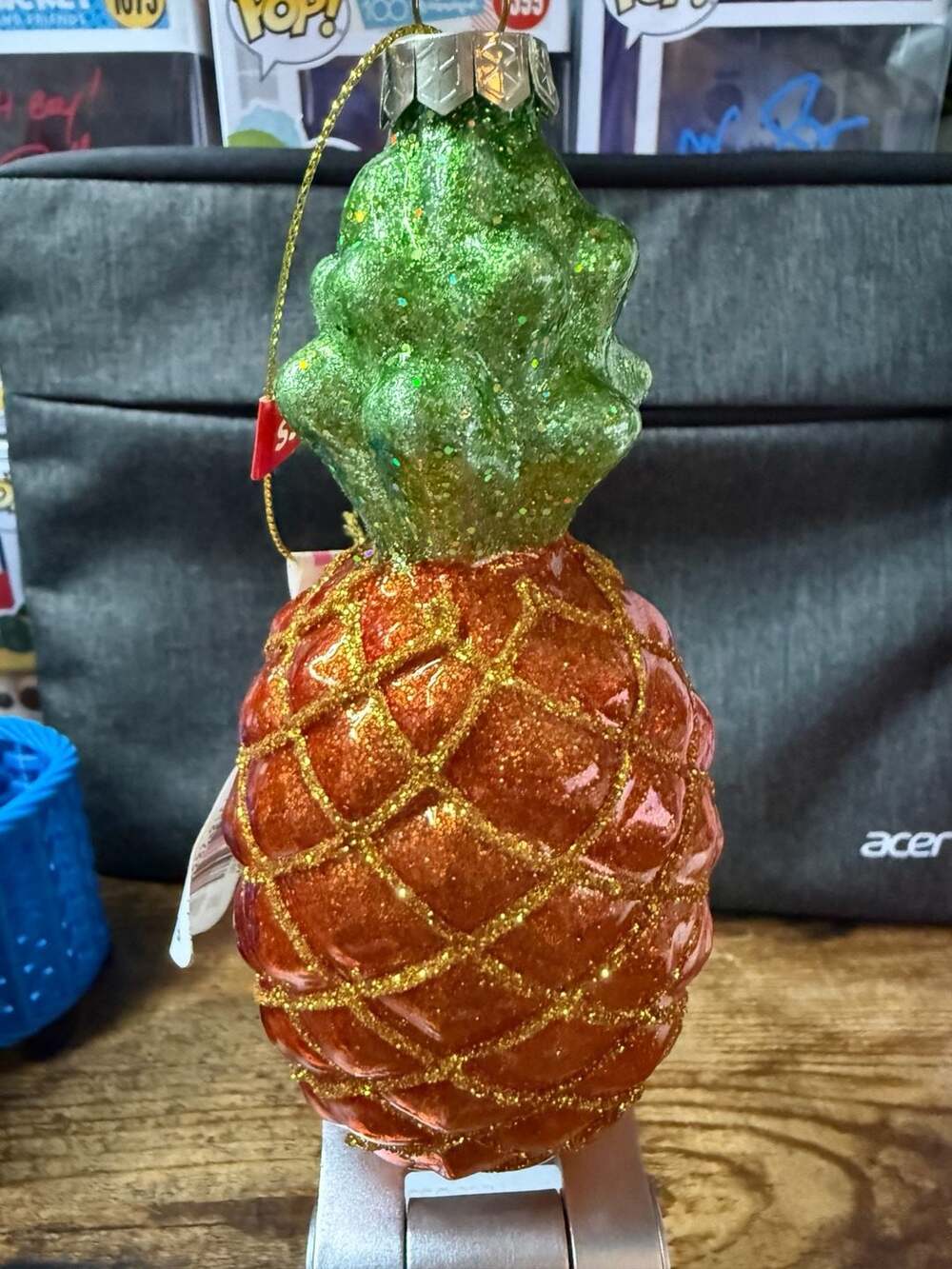 NWT MSPCI Glittered Glass Pineapple Christmas Ornament